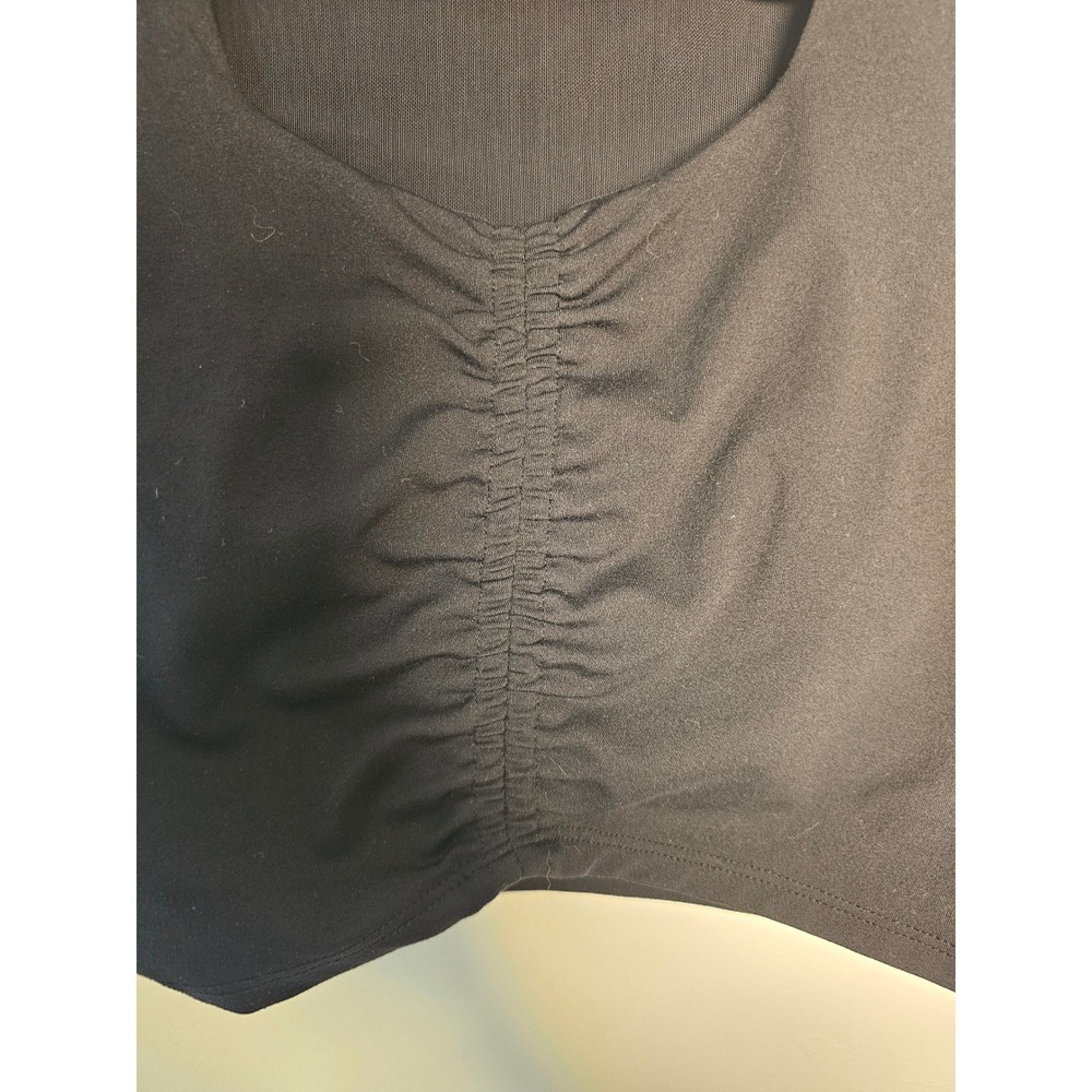 [Athleisure] Mono B Ruched Front Crop Top Womens Size M Black Workout Tank - Picture 4 of 6